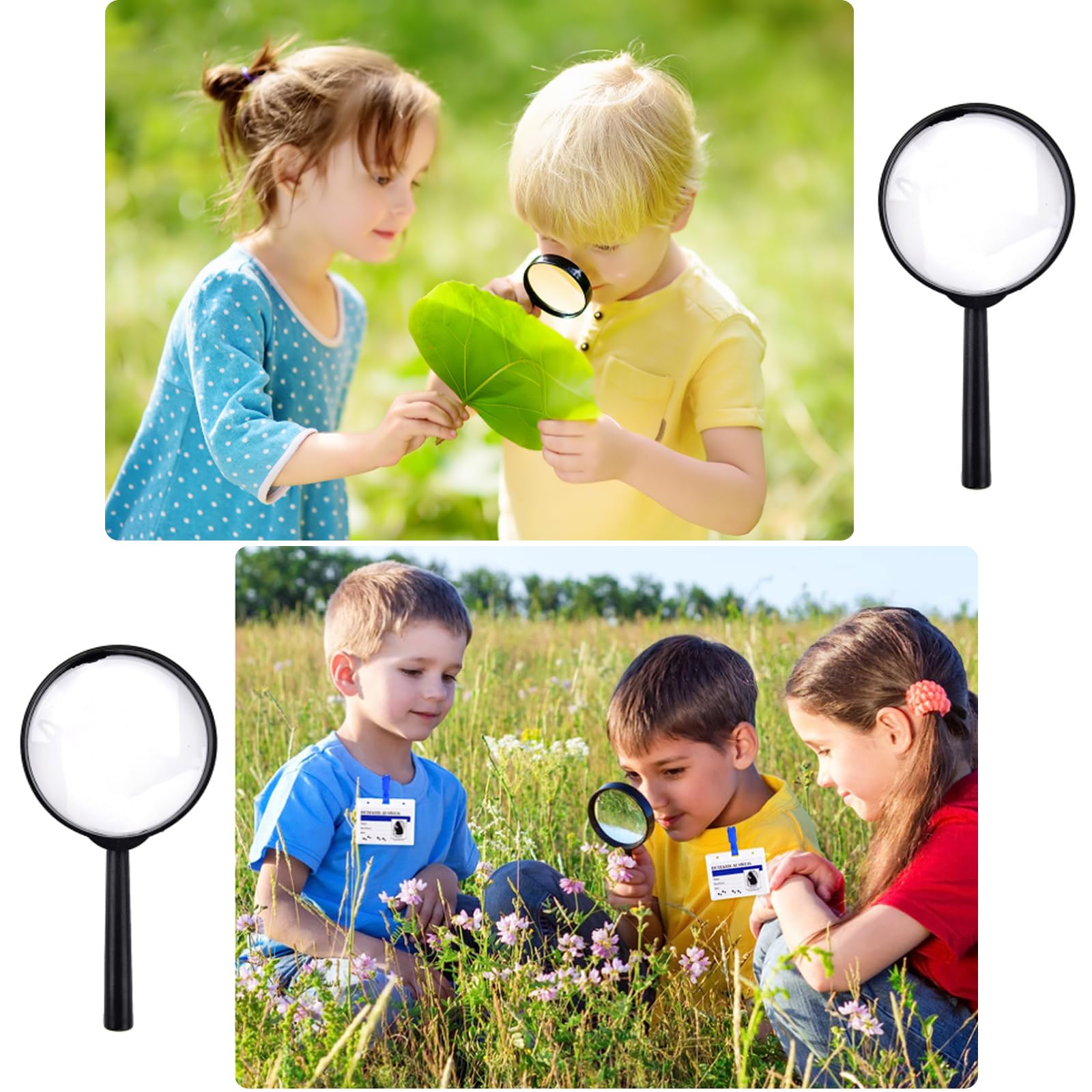 4 lenti di ingrandimento per bambini, per ricercatori, lenti di ingrandimento per bambini, per detective spia, agente segreto, agente segreto, set di ricercatori (nero)
