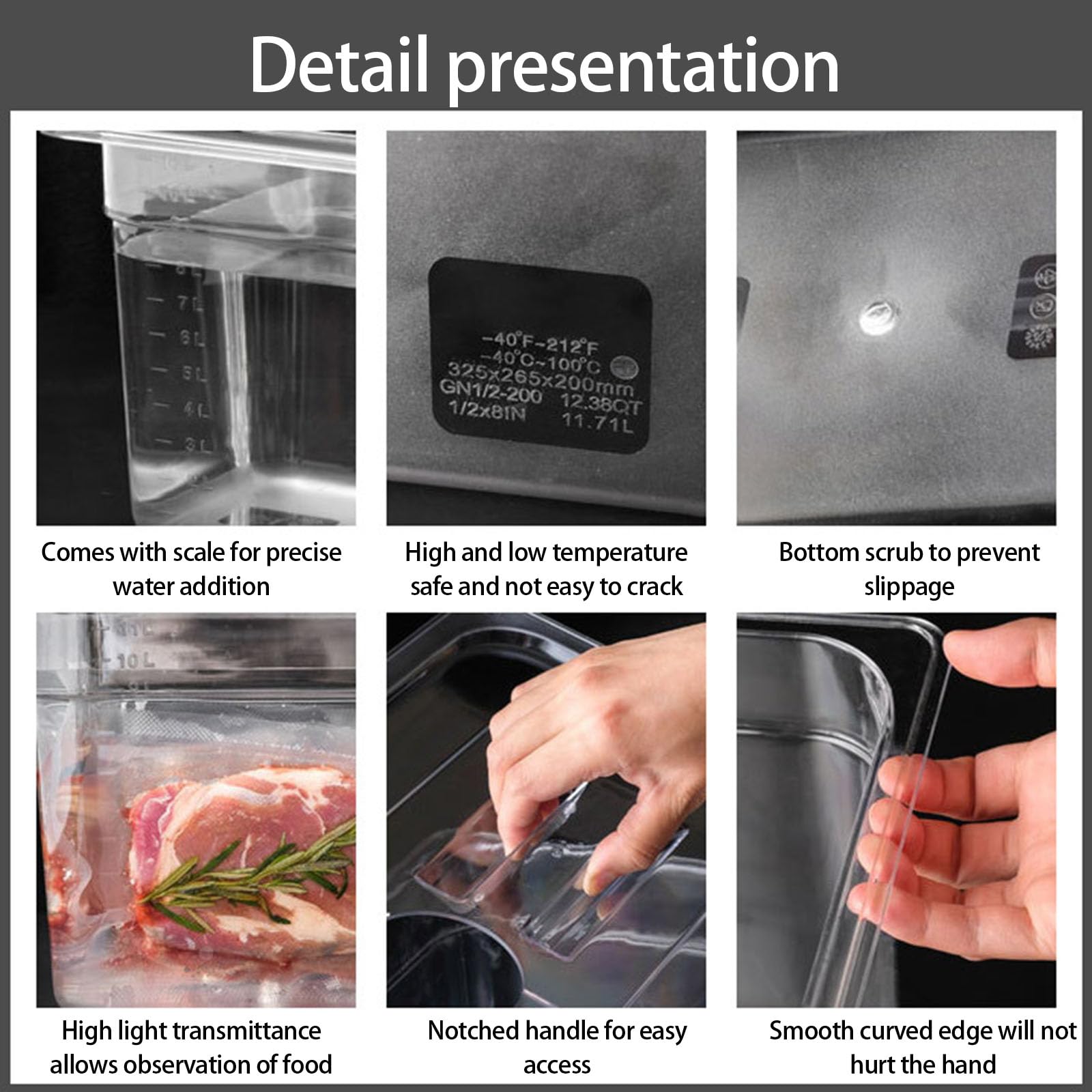 Amplio recipiente de cocción lenta de baja temperatura de 6 L para cocineros profesionales, tanques de agua de plástico de gran capacidad Sous Vide