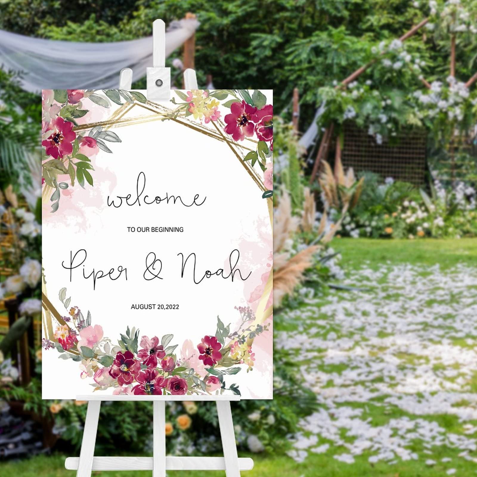 Panneau de bienvenue personnalisé Welcome to Our Wedding style bohème Marsala