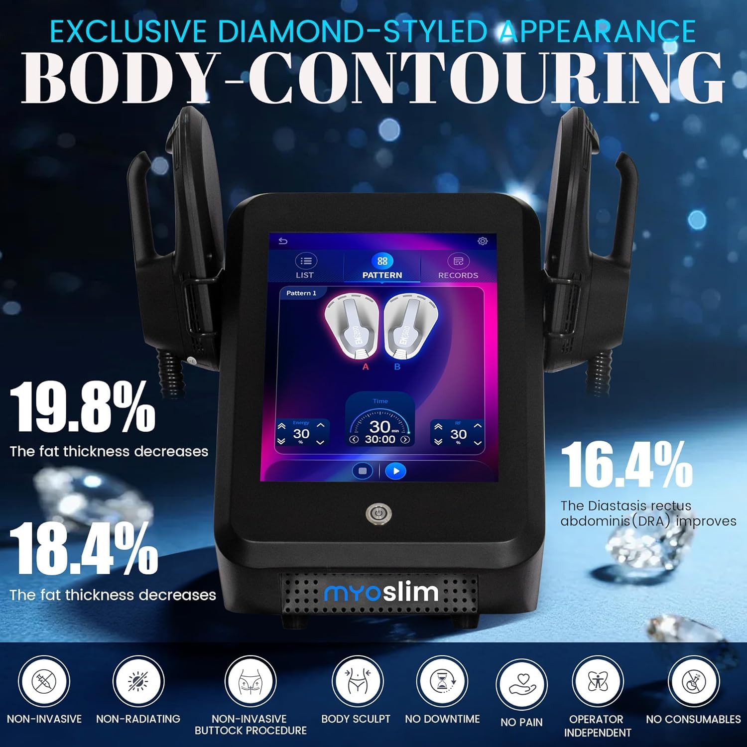 Myoslim Máquina de Escultura Corporal EMS, Equipo Profesional Electromagnético para Tonificación Muscular y Reducción de Grasa, con Pantalla Táctil y Certificación CE