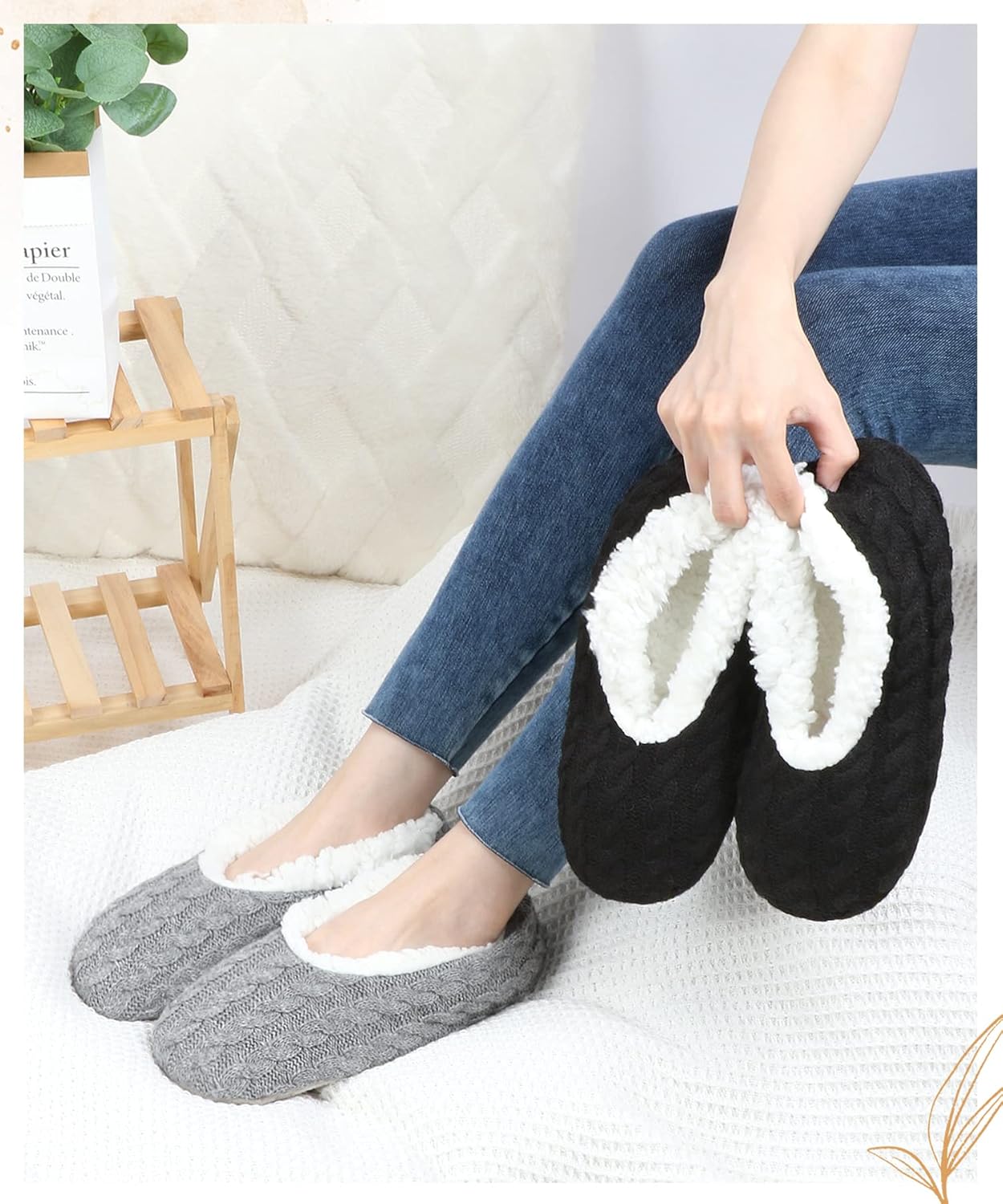 Panda Bros 2 Pairs Slipper Socks For Women With Grippers, Fuzzy Womens Slipper Socks With Non Slip Bottoms, Cozy Warm House Slippers - Image 2