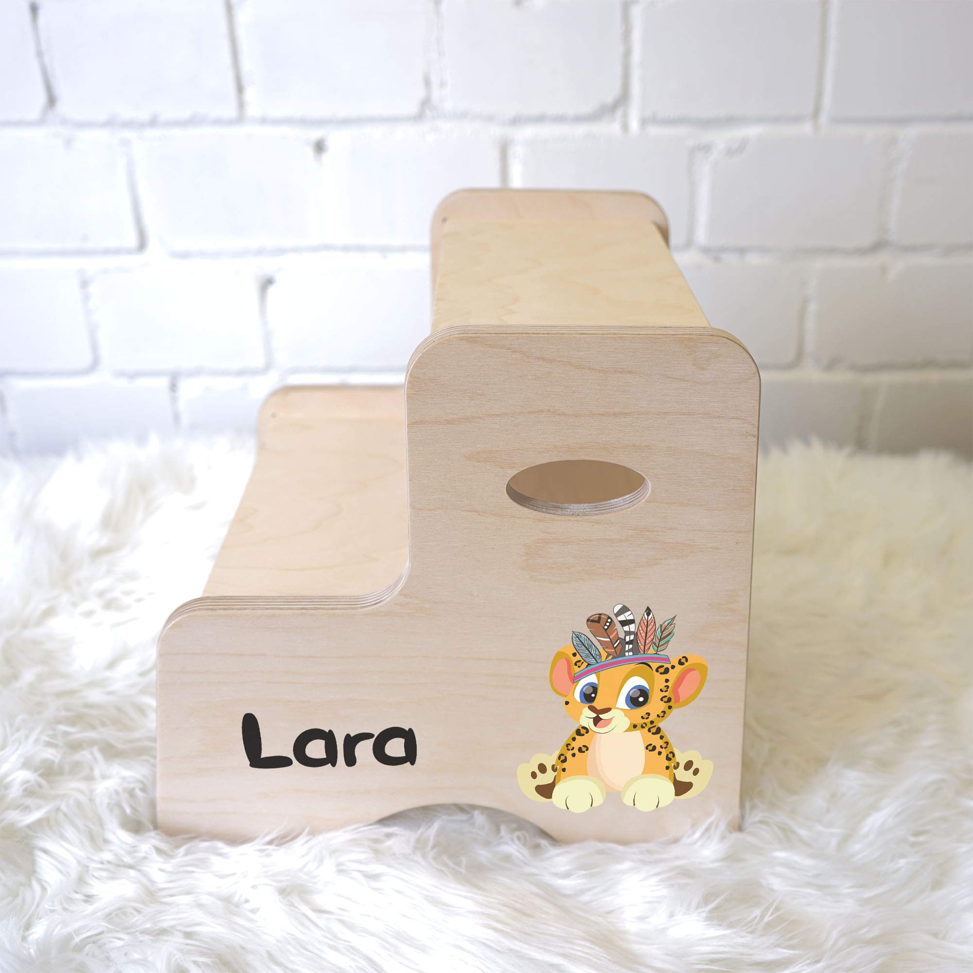 Holzura Tritthocker Kinder, Hocker aus Holz für Bad und Küche, Holzhocker personalisierter Toilettenhocker mit Name