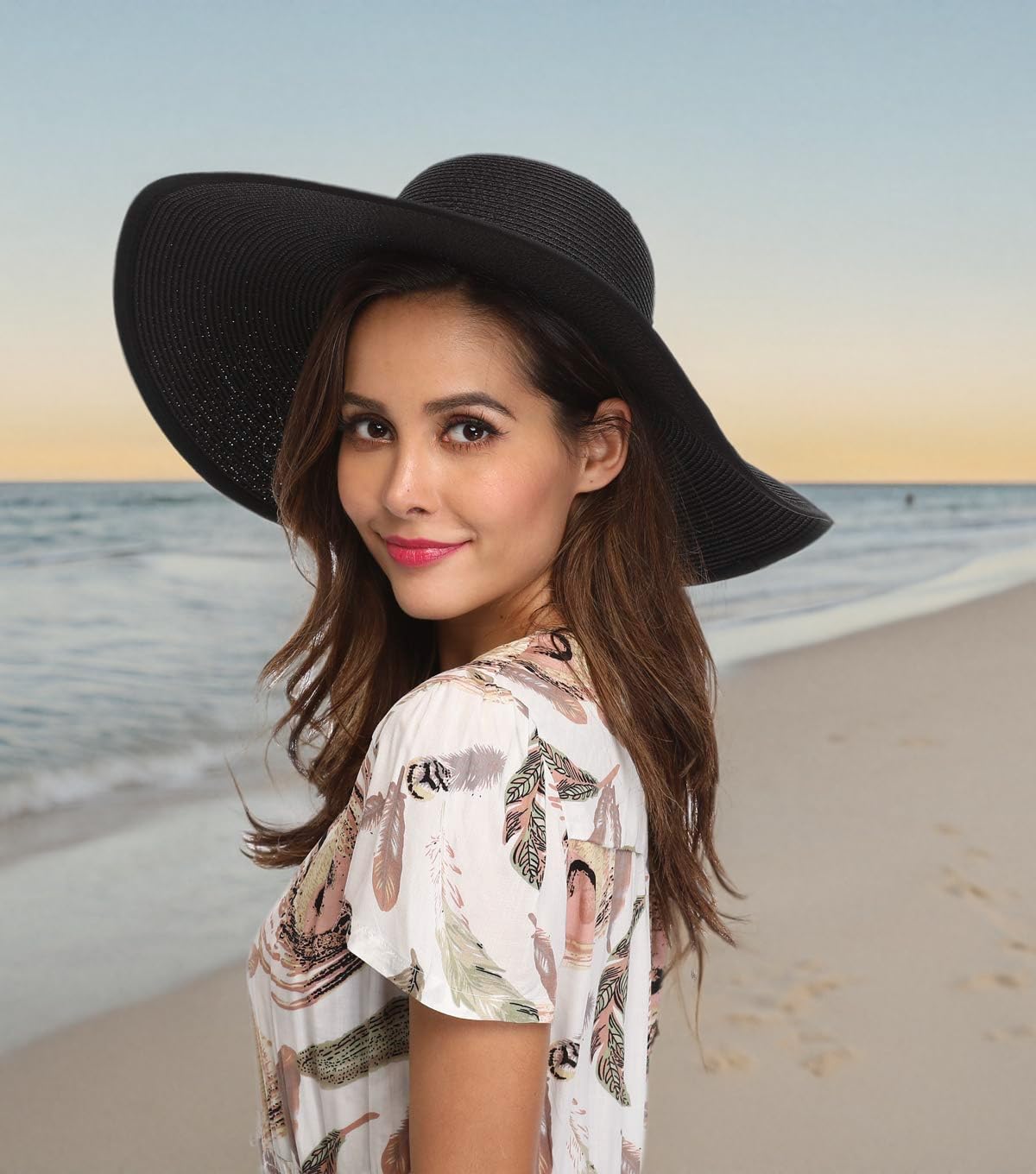 Lanzom Womens Wide Brim Straw Hat Big Floppy Foldable Roll up Cap Beach Sun Hat UPF 50+ - Image 7