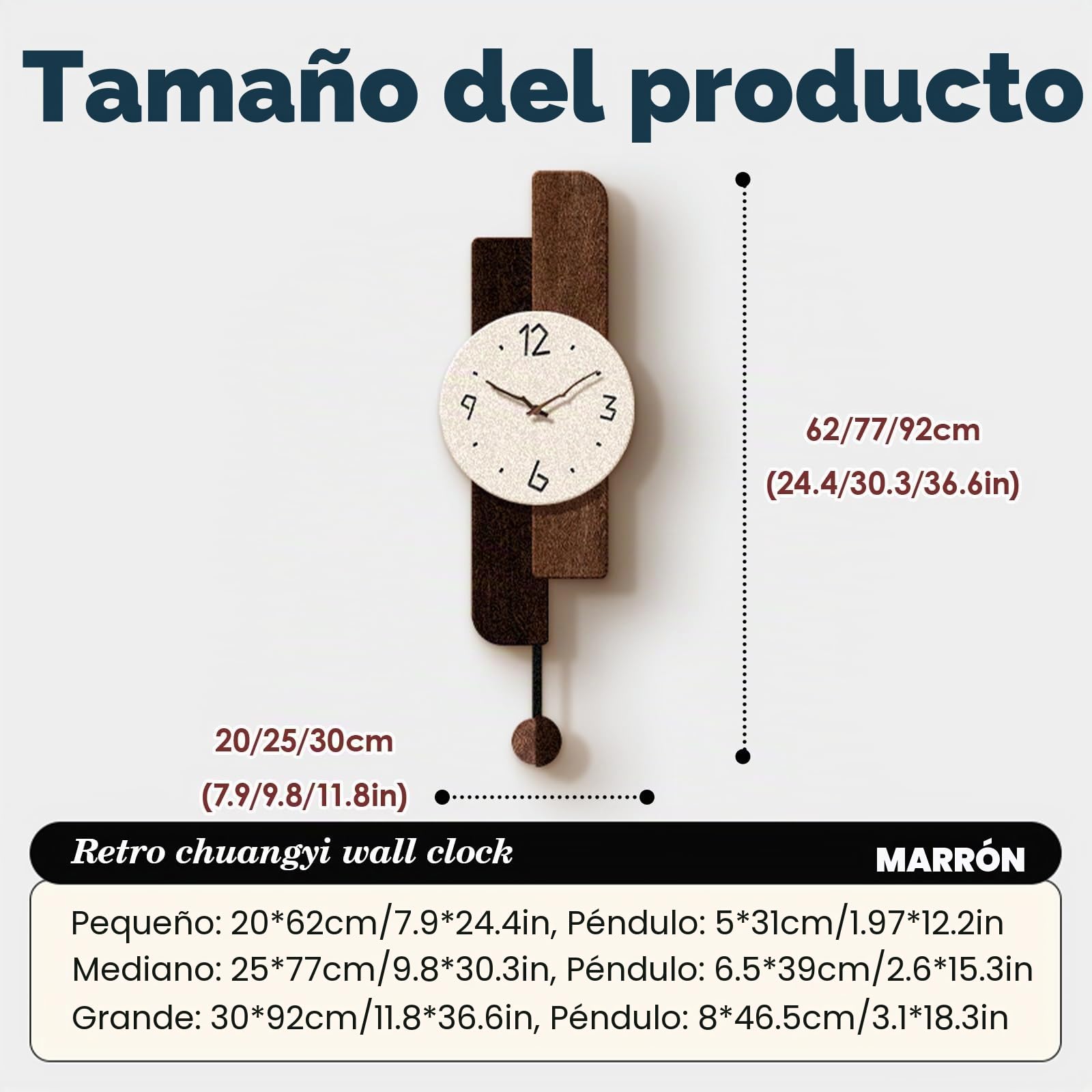 Reloj De Pared Diseño Minimalista Moderno Movimiento Cuarzo Silencioso Sin Tic-TAC, Estilo con Péndulo, Acabado En Arenisca Y Manecillas De Madera, para Hogar, Salón, Dormitorio Y Oficina