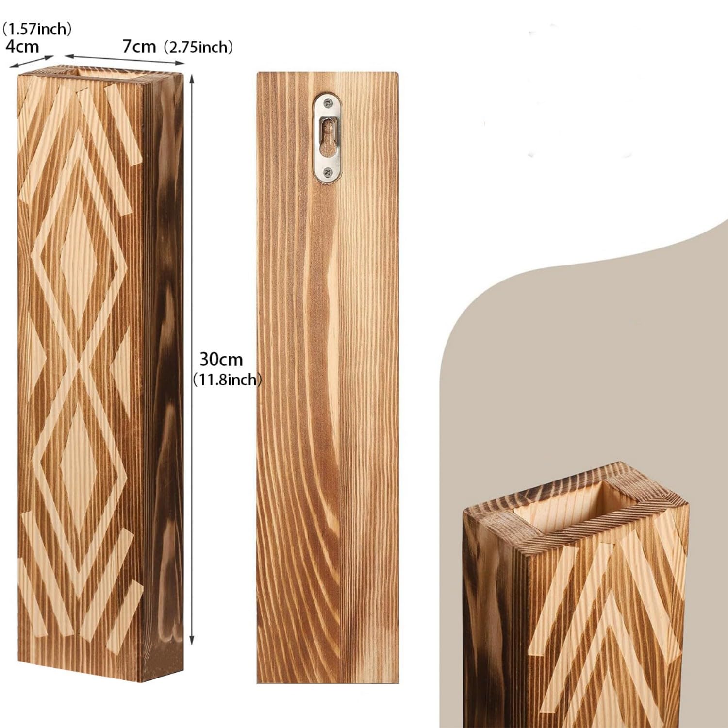Boho Deko Wandvase Holz 3 Stück Wand Pflanzgefäße Holzvase Innenbereich Wandbehang für Grünpflanzen Getrocknete, Wohnzimmer Wanddekoration Trockenblumen Wandvase (Kiefernholz(ohne Pflanzen))