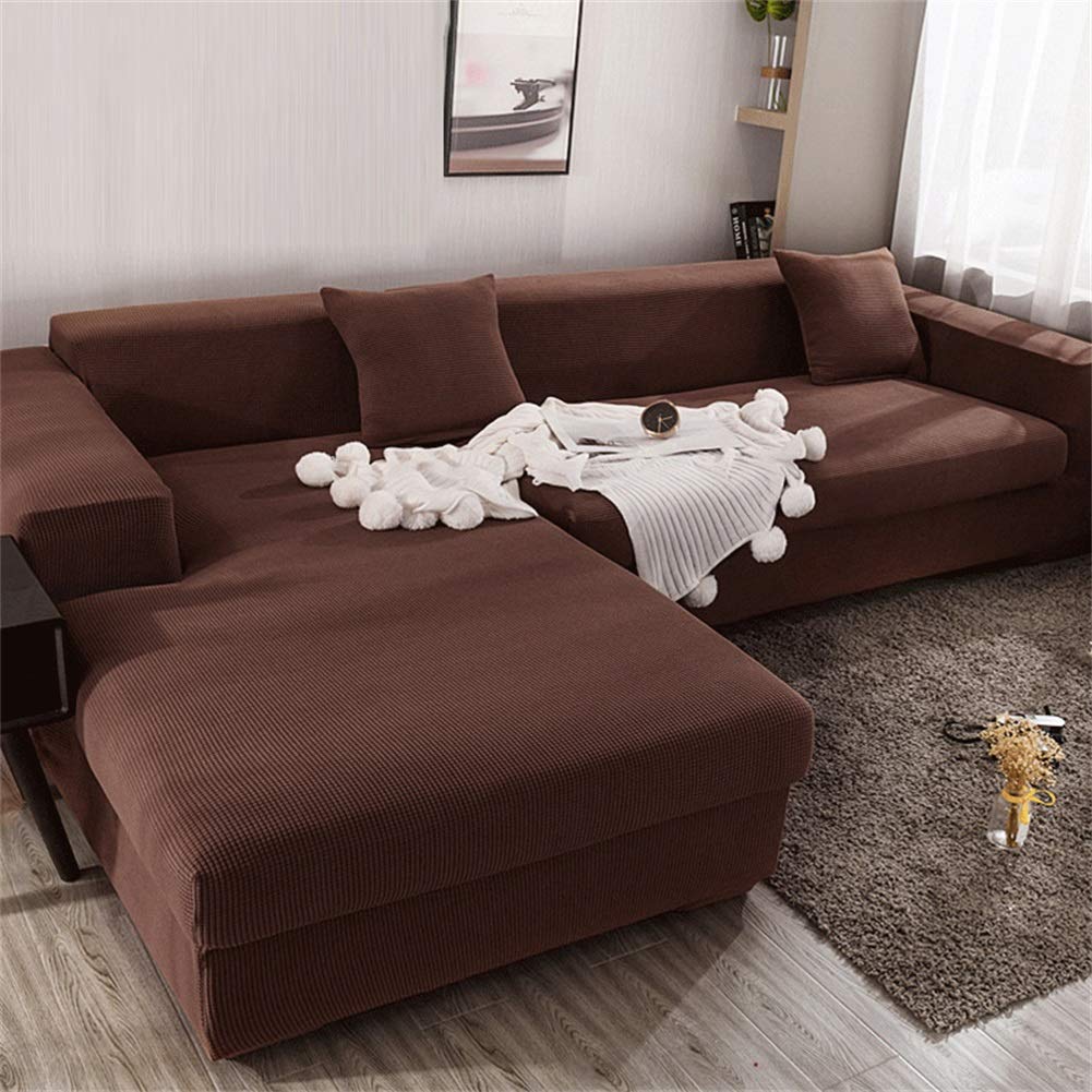 XFXDBT L Shape Couch Cover,High Quility Thick Sofa Cover Elastic Fabric Stretch Anti Slip Sofa Slipcover Stain Resistant Sofa Protector For Pets Kids Dog Cover Brown 4 Seater-235-300cm