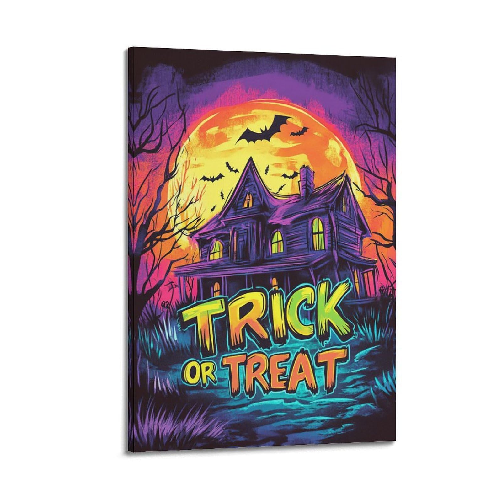 Stampa artistica da parete moderna su tela per la casa, poster di Halloween con dolcetto o scherzetto pieno di festival divertenti decorazioni per Halloween, 40 x 60 cm, con cornice