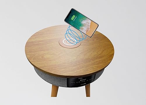 Miniatura 5 de HANNLOMAX HX-201WiL Mesa de madera con cargador inalámbrico, salida de alta potencia Sonido de calidad de alta fidelidad, puerto USB para carga,
