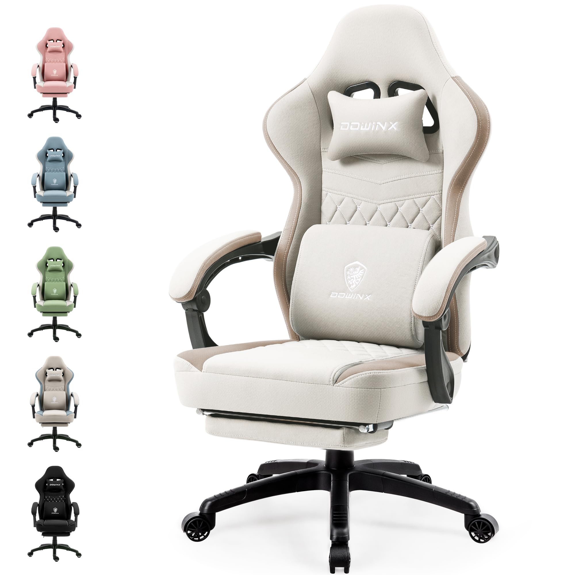 Silla de Gaming de Tela, sillón de Masaje con reposapiés, Silla ergonómica de PC, Silla de Oficina, 150 kg, Color Beige