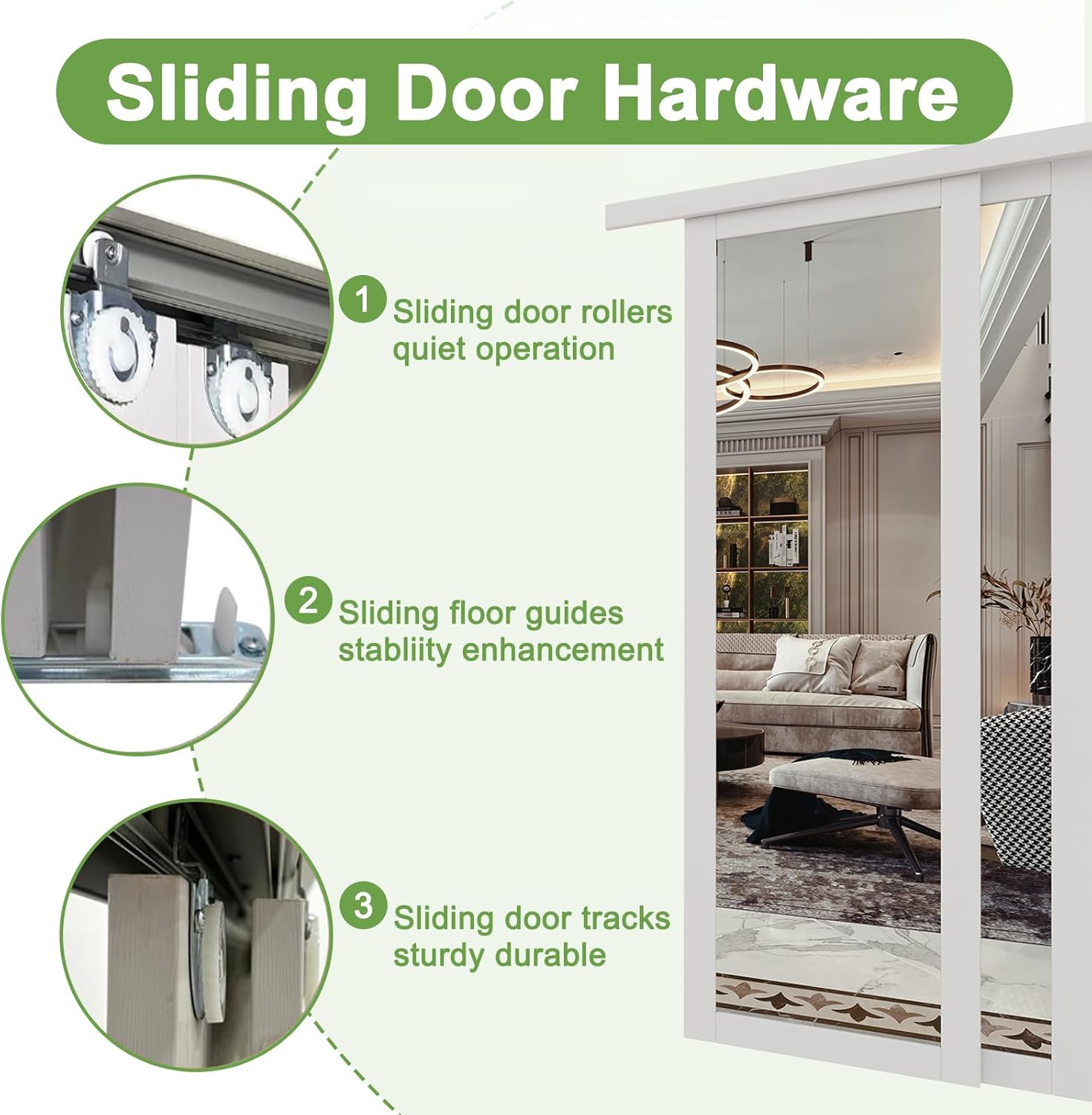 Bypass, 48" x 80" Sliding Closet Door, Double 25" Panels with One Side Mirror, Primed & Paintable Surface, White, Pre-Assembled Panels & Hardware Kit for Bedroom/Closet/Laundry