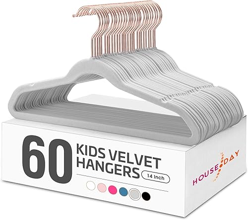 HOUSE DAY Velvet Kids - Paquete de 60 perchas infantiles de alta calidad para armario, perchas ultra finas y bonitas, perchas de fieltro