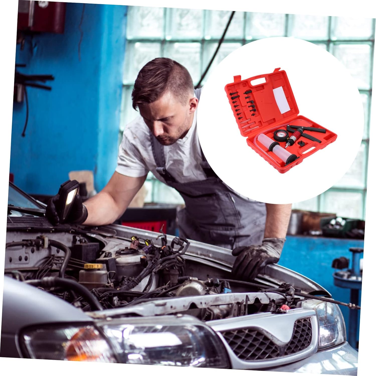 Gatuida Fluid Bleeding Kit with Vacuum Pump and Pressure Gauge for Brake and Clutch System Durable Oil Change Tool for Cars Trucks and Motorcycles