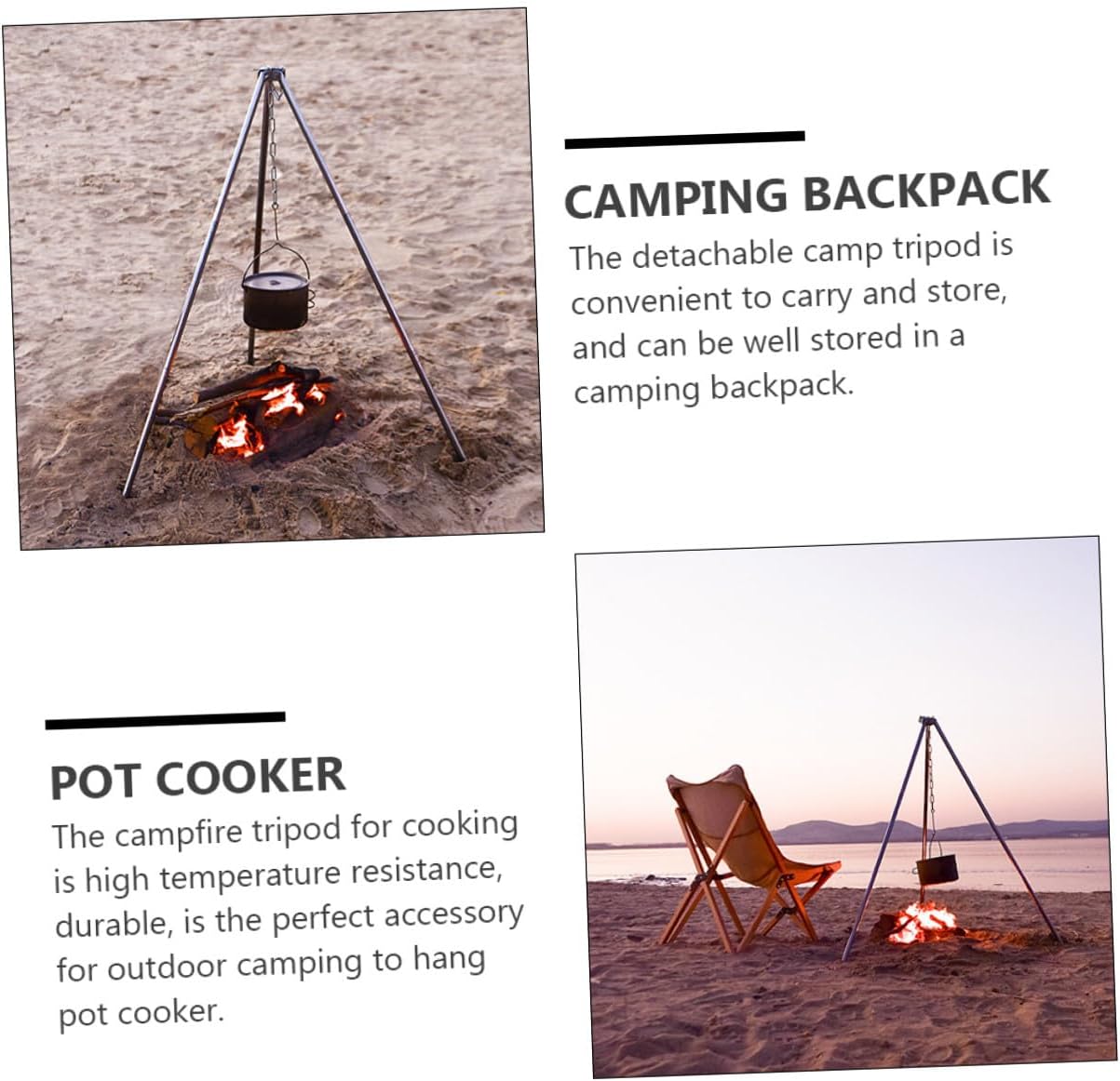 Abaodam Adjustable Aluminum Alloy Camping Bonfire Tripod Stand Lightweight Stable Three-Leg Grill Rack for Outdoor BBQ Hiking Picnic Cooking