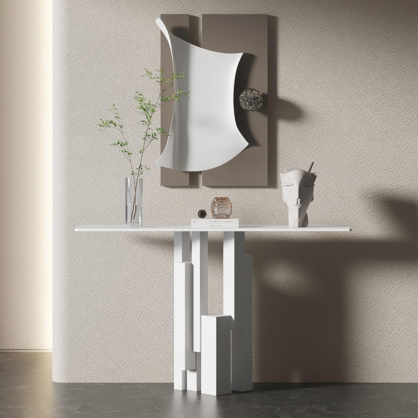 Mueble Recibidor Estrecho para Entrada o Pasillo, con Base geométrica, Mesa Estrecha con Estructura de Metal, para Entrada, Pasillo, Entrada, Sala de Estar(White,100cm/39.5in)