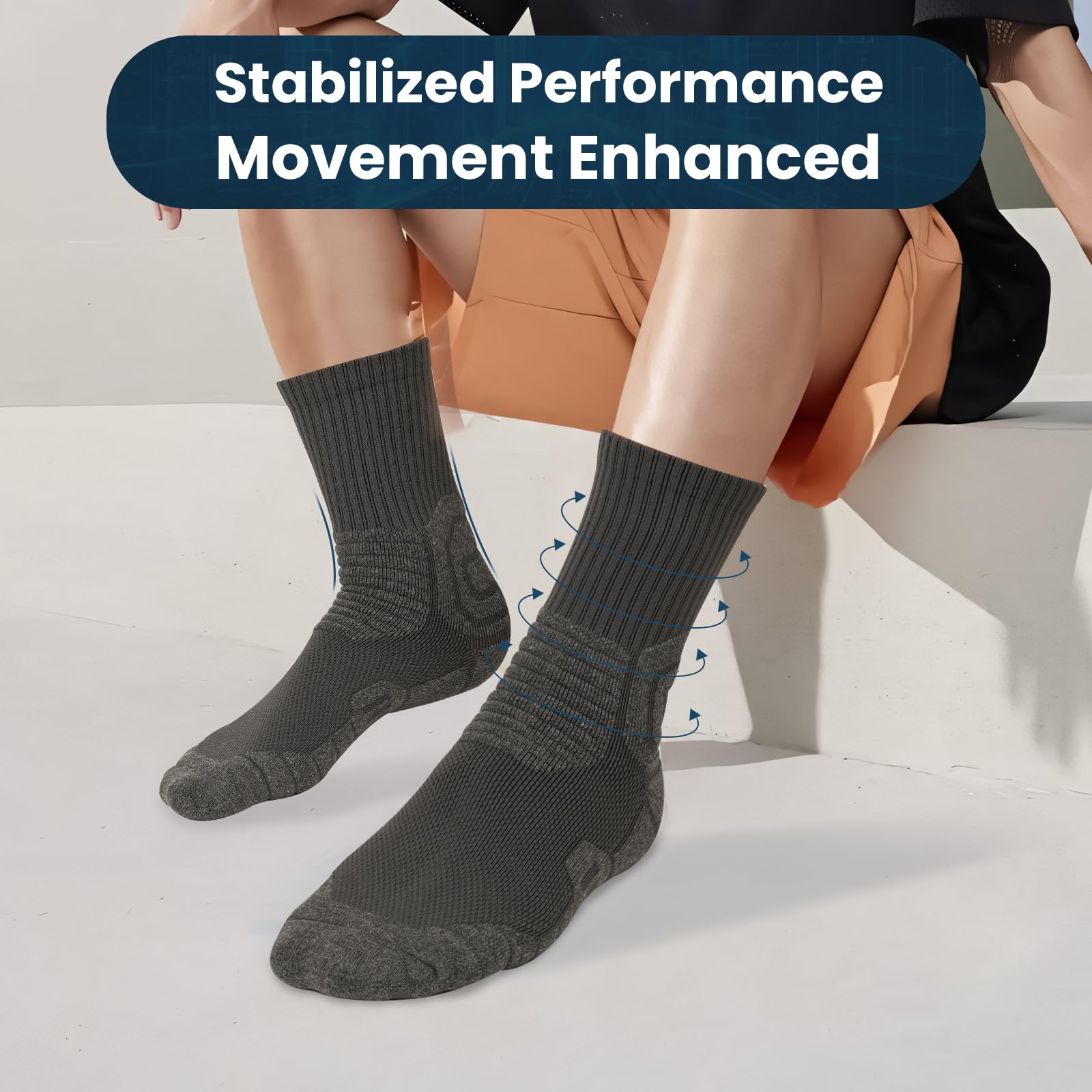 VIDACO Compression Socks for Men Women 5 Pairs, Cotton Athletic Crew Socks Cushioned Activewear Sports Running-Arch Support Work Socks Size 8-10