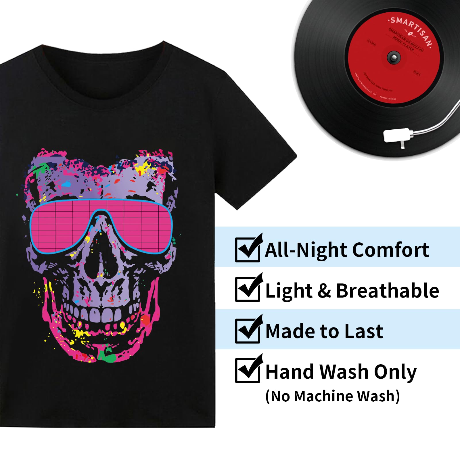 Sound Activated - Maglietta a LED, illuminata al Buio, Maglietta da Uomo, Maglietta al Neon per Rave e Feste Luminose, concerti, Halloween