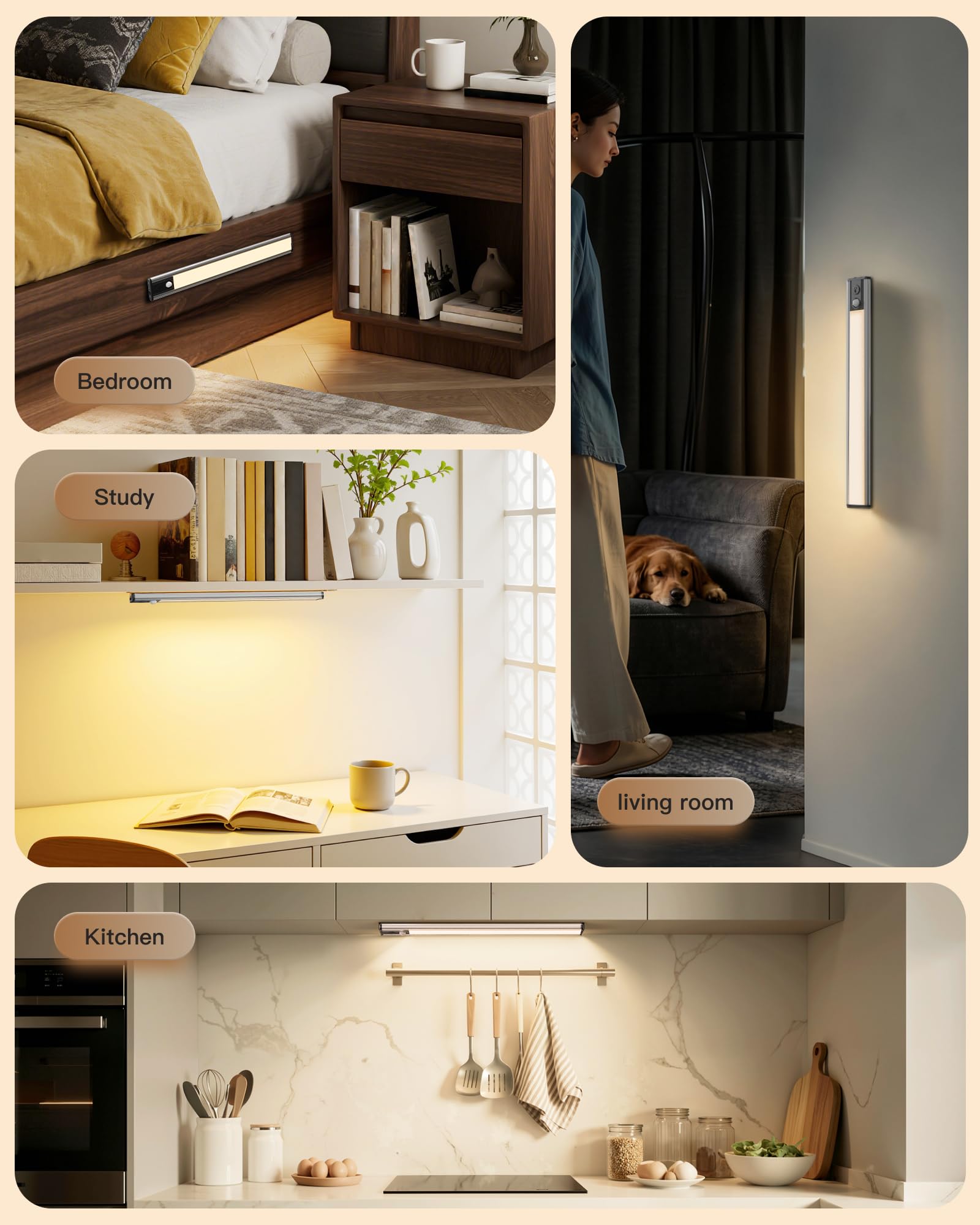 LROLTEF Lampe Placard sans Fil Rechargeable avec Detecteur 40cm Noir