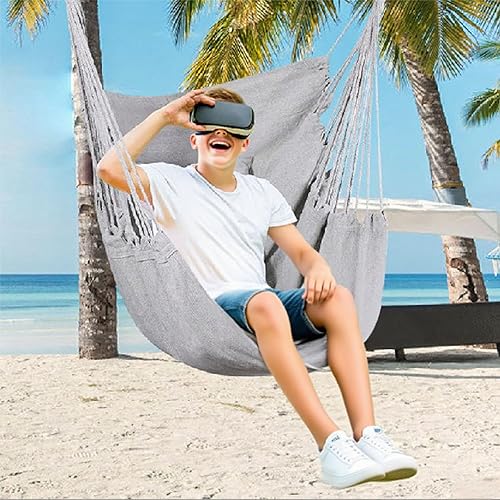 Miniatura 5 de Goutime Silla hamaca, columpio de techo de cuerda colgante bohemio, silla colgante de macramé para interiores, exteriores, dormitorio, exterior,