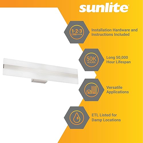 Miniatura 4 de Sunlite 81341-SU - Lámpara LED de barra lineal de 18 pulgadas, 20 vatios (100 W  ), 120 voltios, regulable, 1100 lúmenes, acabado de níquel