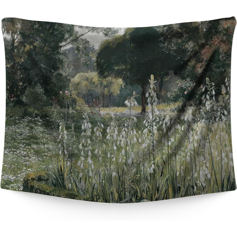 FADALO Landscape Wildflowers Tapestry,Vintage Green Forest Tapestry, Rustic Farmhouse Tapestries Wall Hanging for Living Room Bedroom Dorm,60x80Inches