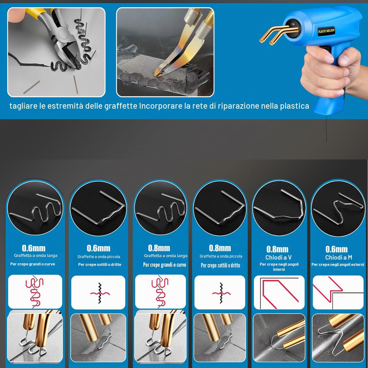 200W Saldatrice per Plastica,2 in 1 Kit di Riparazione Paraurti Auto con 1000pcs Graffette e 56 Bacchette di Saldatura,per Auto Paraurti/Auto Ricambi/Riparare Plastiche