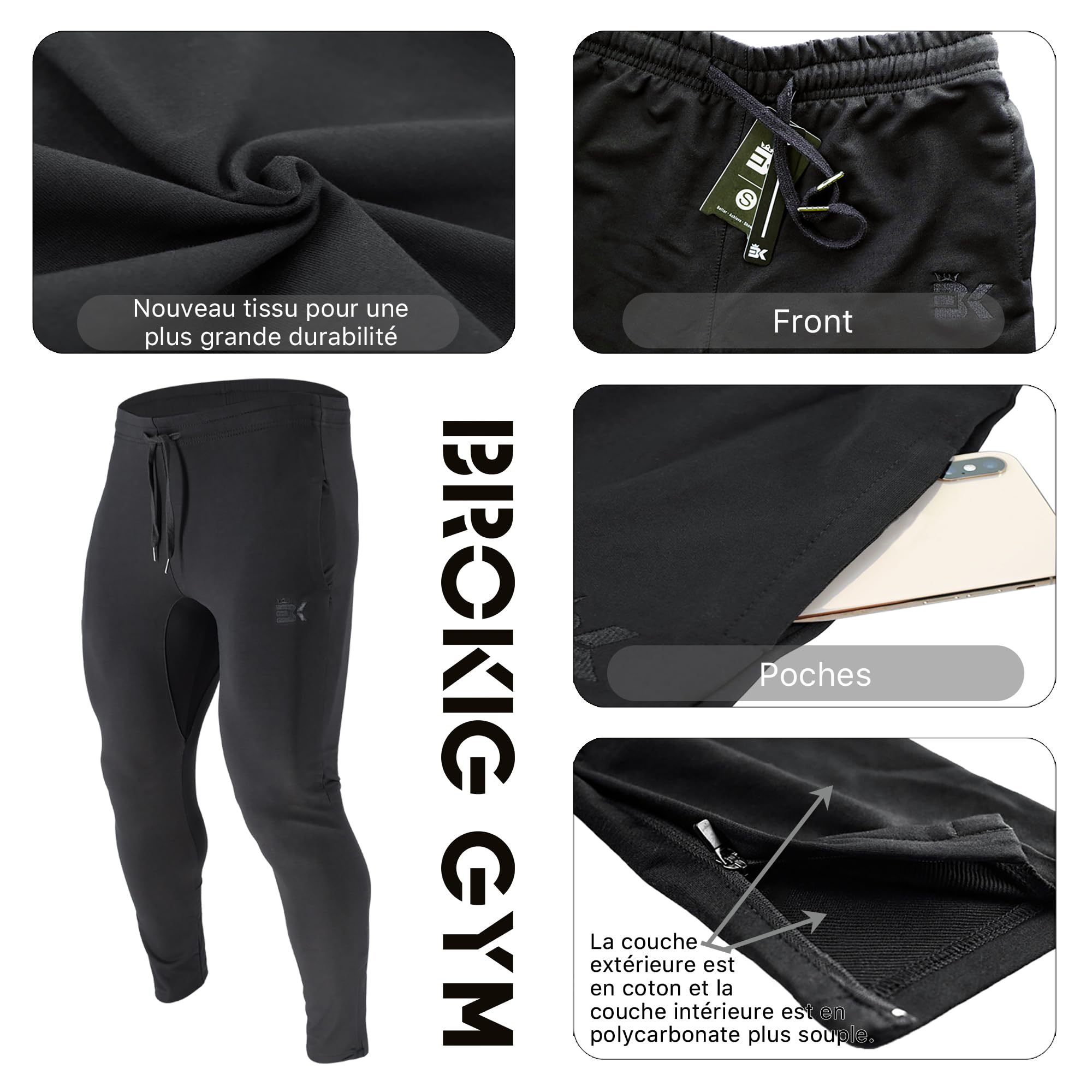 BROKIG Pantaloni da jogging con cerniera per uomo, pantaloni sportivi slim con tasche, pantaloni tuta in cotone fitness da uomo