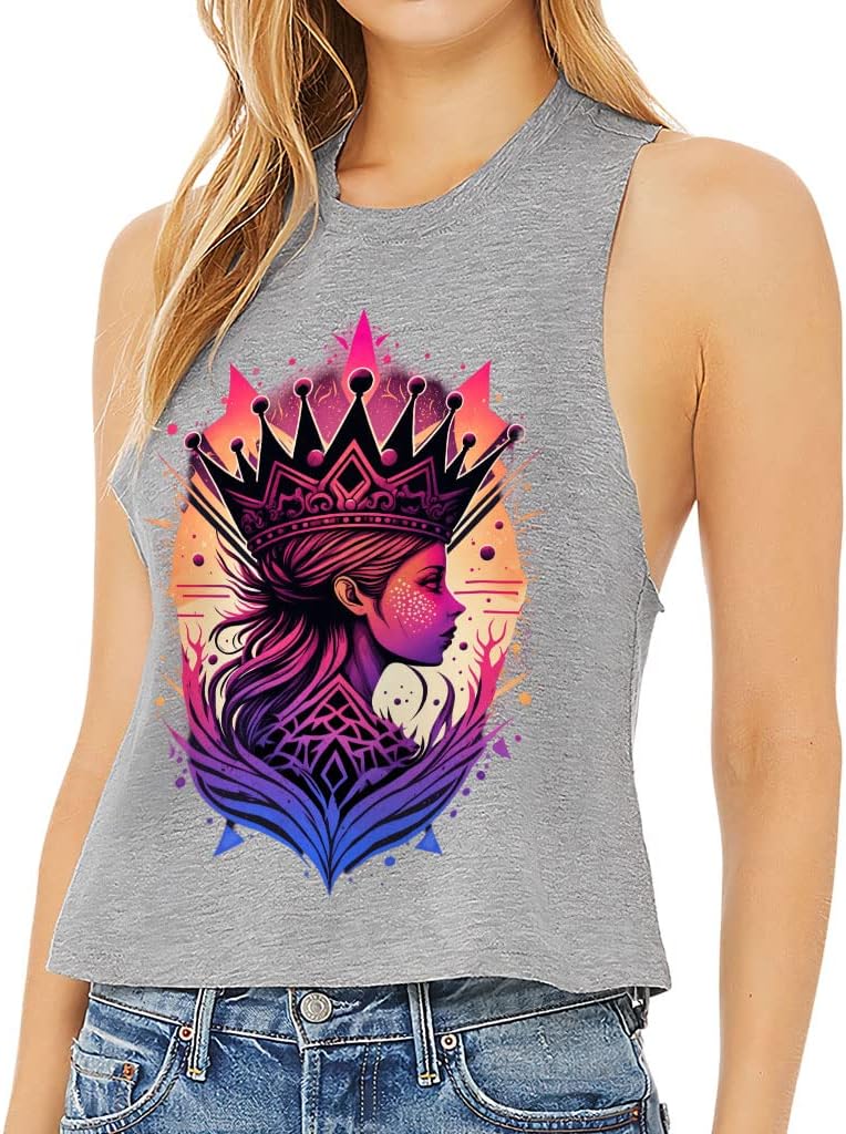 Princess Racerback Cropped Tank - Crown Print Women's Tank - Graphic Tank Top