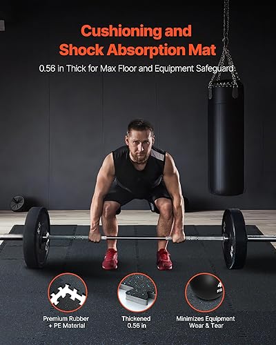 Miniatura 3 de VEVOR Suelo de gimnasio de 0.56 pulgadas, 100 pies cuadrados, 25 azulejos para gimnasio en casa, parte superior de goma con espuma EVA de alta
