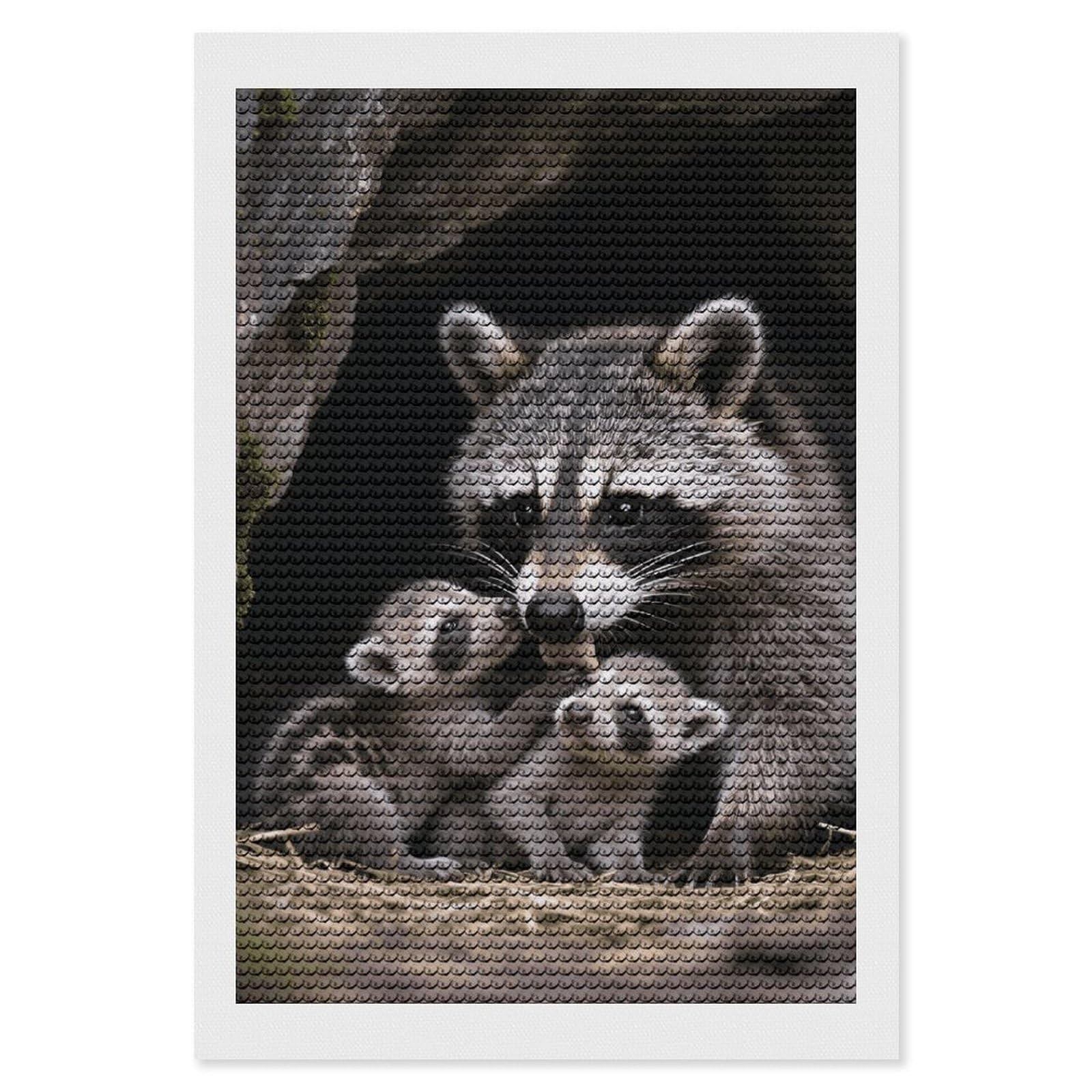 FodPand Raccoons 5D Diamond Painting Kits for Adults Beginners Full Drill Round Diamond Dots Pictures Gem Art Supplies for Home Wall Room Decoration DIY Craft Set Gift 8x12