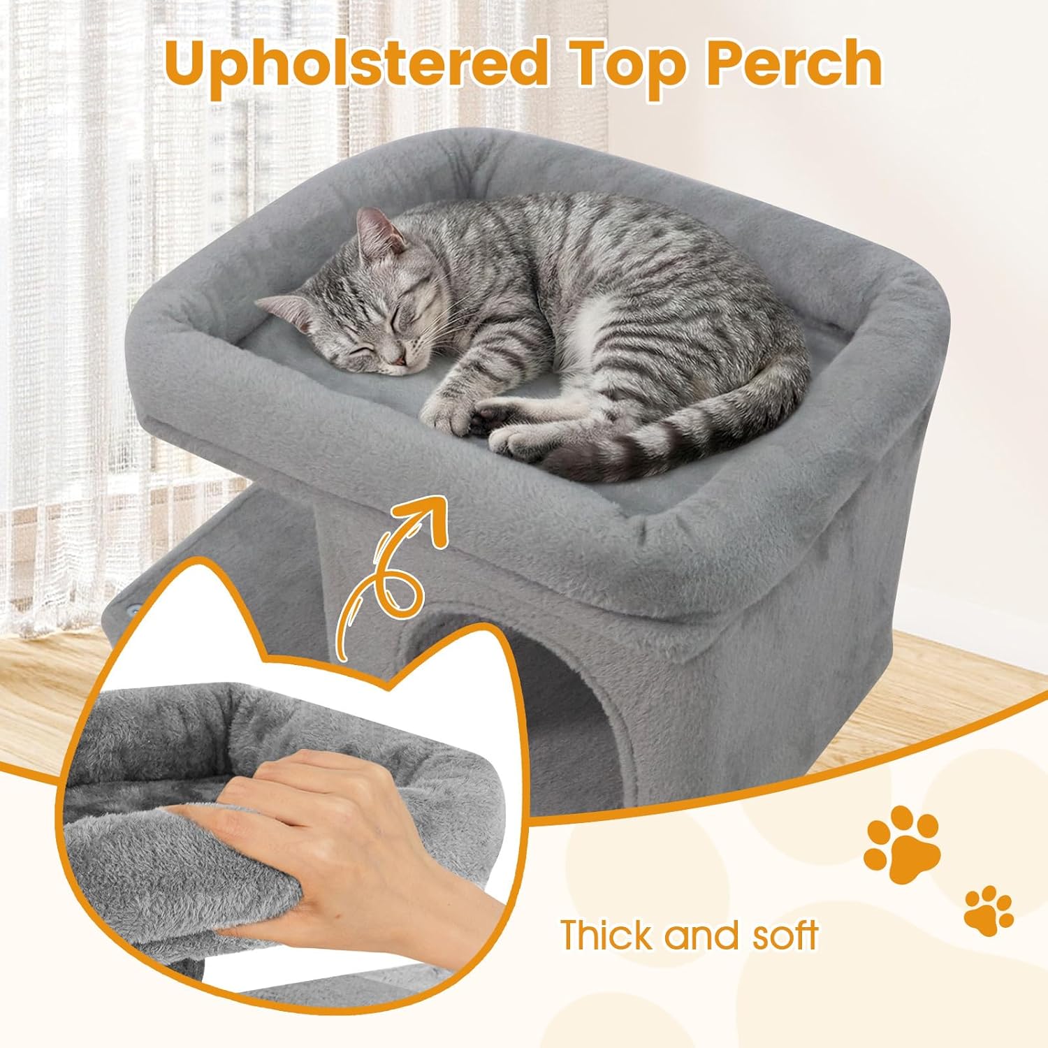 PETSITE 25.5-inch Small Cat Tree, Modern Multi-Level Cat Tower with 2 Comfy Condos, Sisal Scratching Posts, Large Plush Top Perch, and Anti-Tipping Kits, Ideal for Indoor Cats and Kittens (Grey)