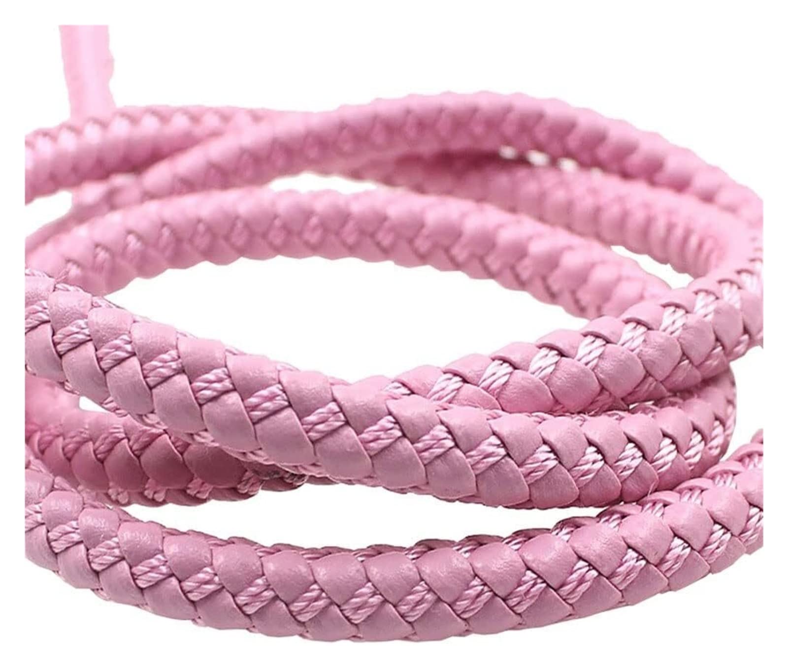 Płaskie skórzane paski, 8 mm okrągły skórzany sznurek Naszyjnik DIY Bransoletka Tworzenie czarnej brązowej plecionej liny PU Akcesoria jubilerskie, 1 szt. (Kolor: czerwony, rozmiar: 1 m) (kolor: roze,