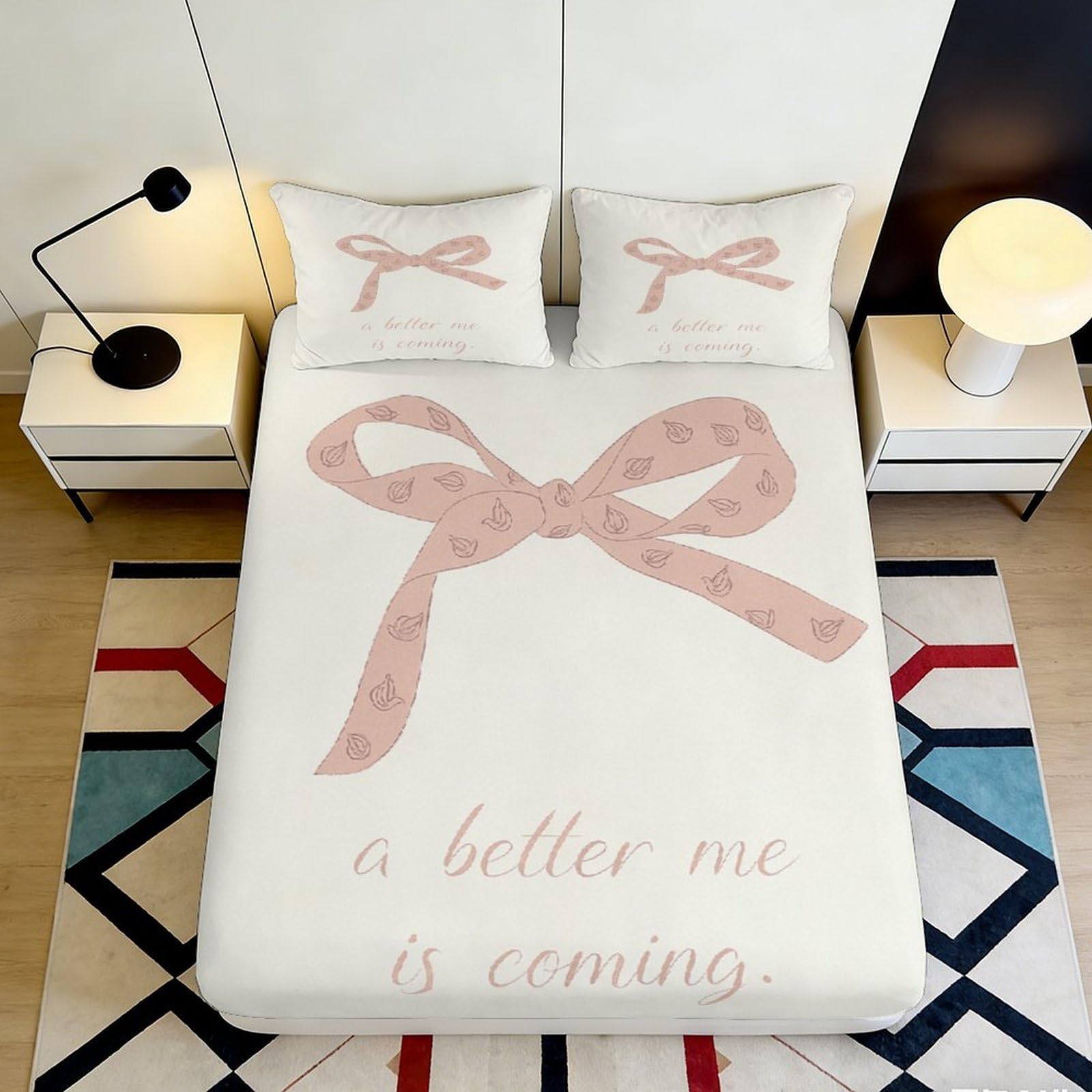 3D Printed Bow Fitted Sheet Microfiber Deep Pocket Bedroom Bedding Bow Mattress Fitted Cover Non-Slip Elastic Hem Washable 140x200x25cm