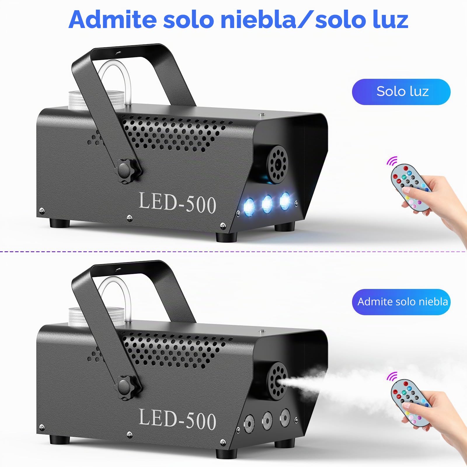Máquina de humo portátil de 500 W, 3 RGB LED, máquina de humo con mando a distancia para Halloween, Navidad, fiesta, boda