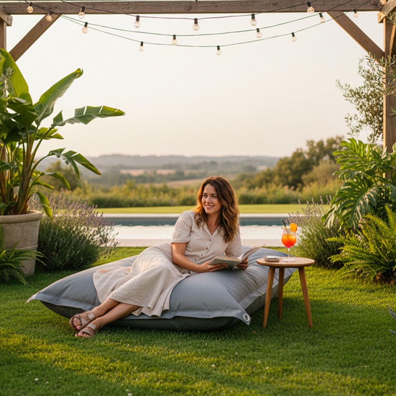 LiveDeco - Pouf Esterno, Outdoor, Giardino, Terrazza, Grigio BiG52 IRON RAW