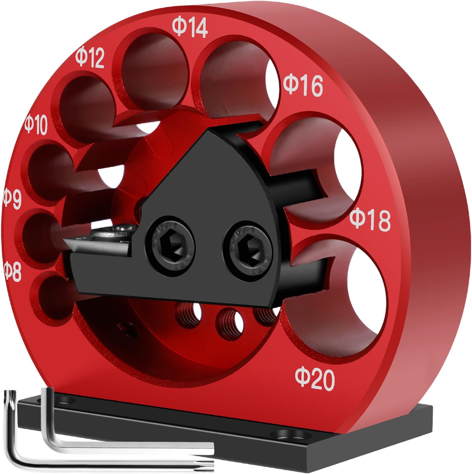 Dowel Maker Jig with Wrench, 8-20mm Adjustable Dowel Maker Cutter, 8 Holes Aluminum Alloy Dowel Round Rod Sticks Maker Jig Metric Electric Drill Rod Auxiliary Tool for Wooden Rods(Round Black)