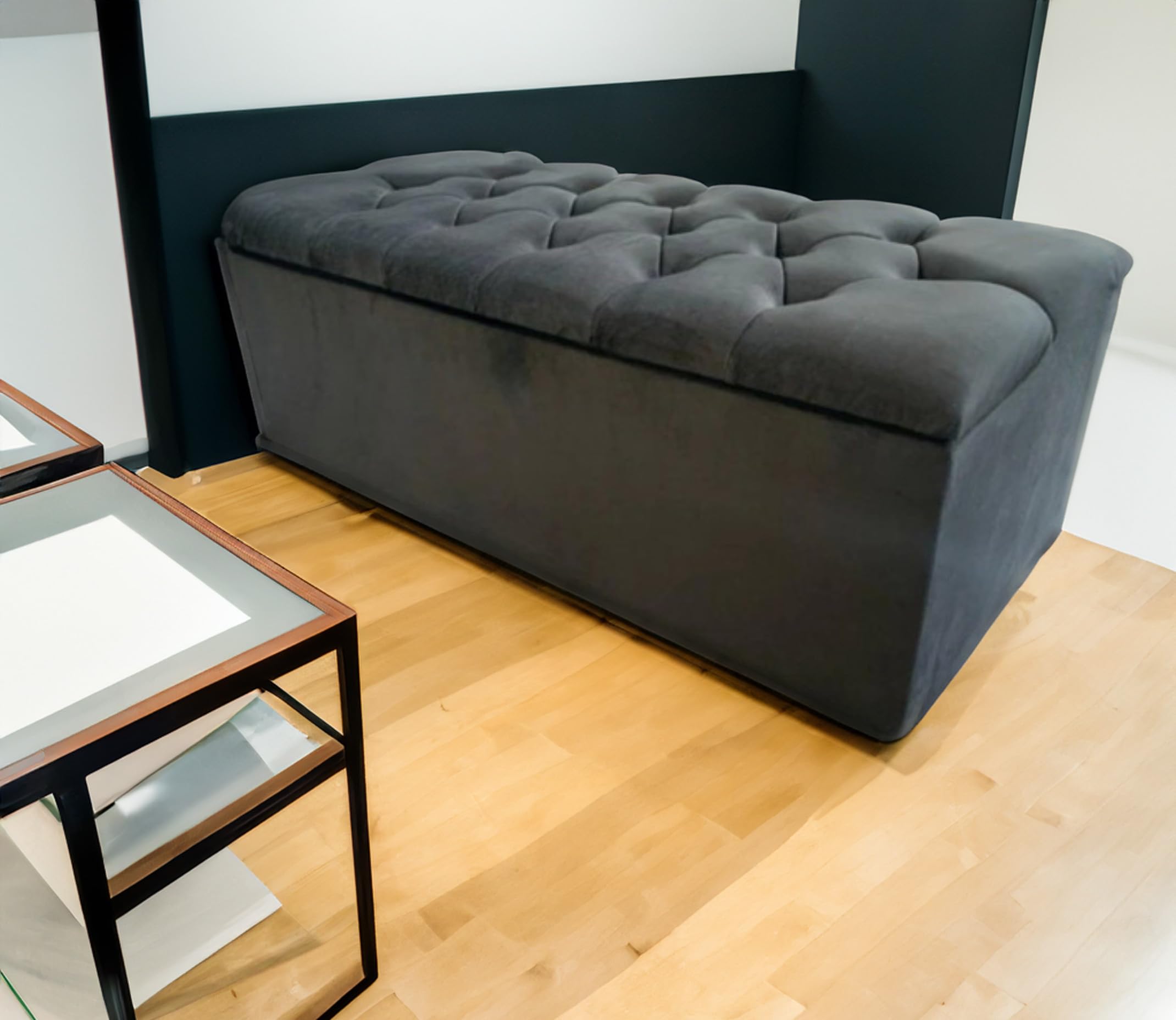 Tufted Velvet Storage Ottoman, Grey, Large (GT, Large)