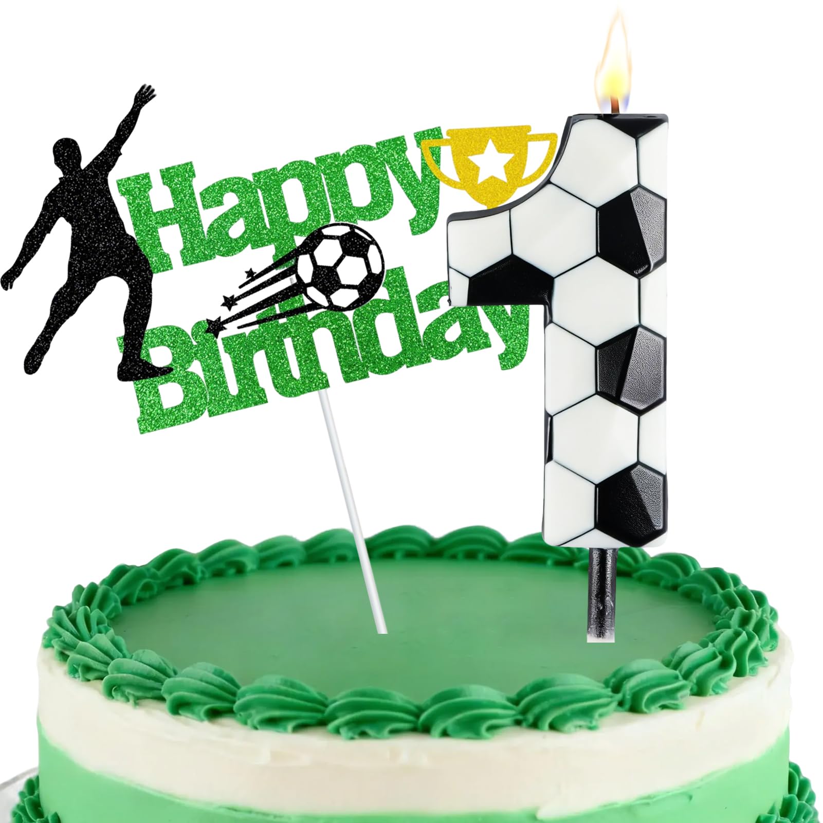Football Number Candles, Birthday Candles for Cake, Cake Candles with Greeting Card for Birthday Party Wedding Anniversary Celebrations(1 Candle,Black&White)