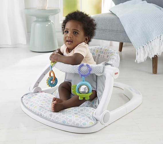 Fisher-Price Portable Baby Chair Sit-Me-Up Floor Seat with Newborn Activity Toys for Developmental Play & Honeydew Drop Machine Washable Pad