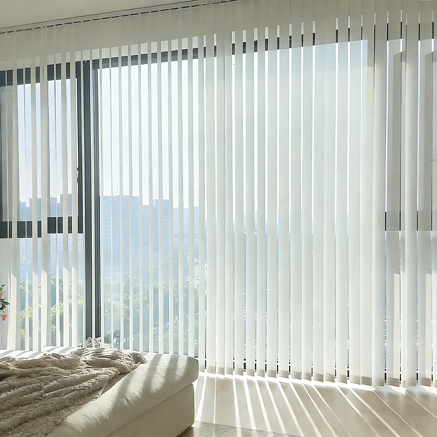 Tende Verticali Oscuranti in Tessuto per Finestre Grandi, Tende a Lamelle Verticali in Tessuto Bianco con Isolamento Termico, 60-250cm Veneziane per Ufficio o Casa, Protezione Privacy(W110xH220cm)
