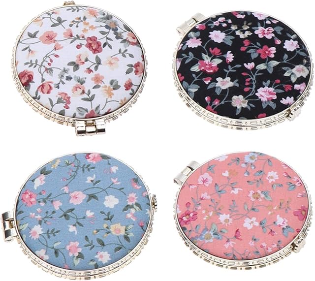 Lurrose 4pcs Pocket Mirror Vintage Floral Round Mirror Foldable Double-sided Makeup Mirror Metal Flower Mirror for Purses