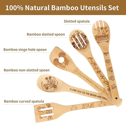 Miniatura 2 de Cuchara de madera para cocinar, cucharas de madera de dibujos animados, juego de utensilios de bambú para decoración de cocina, regalo de