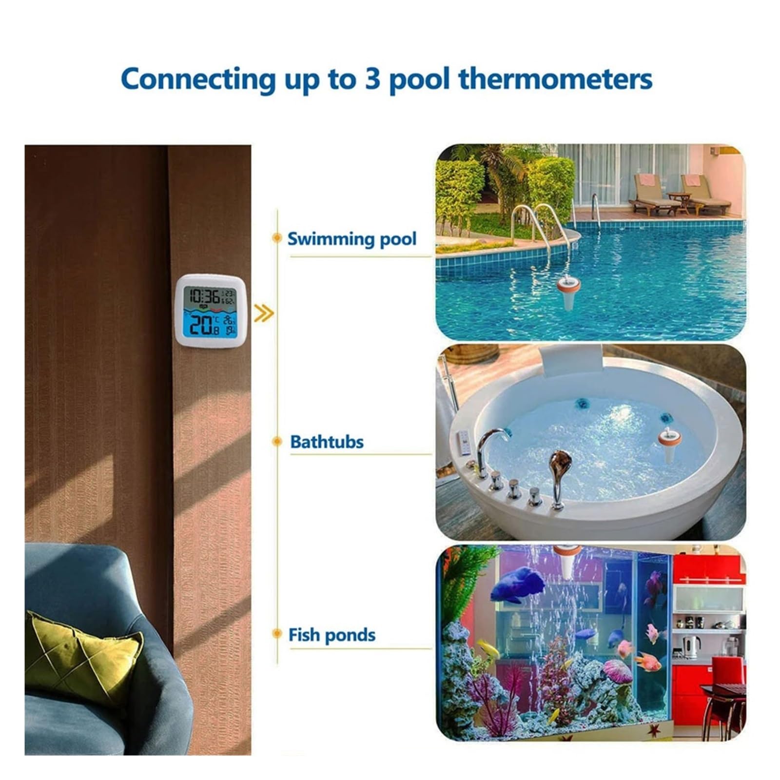 Termometro per piscina, Termometro wireless LED Display digitale Kit termometro elettronico Sensore di temperatura impermeabile