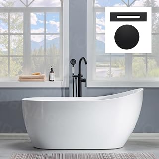 WOODBRIDGE 59" Acrylic Freestanding Bathtub Contemporary Soaking Tub with Matte Black Drain and Overflow
