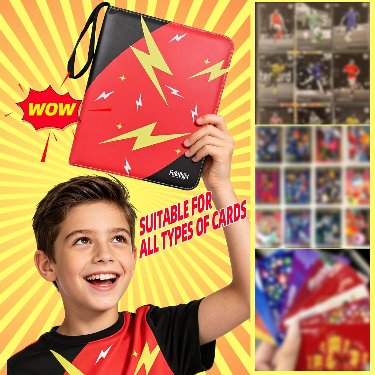 Premium Trading Card Storage Album,9 Pocket 40 Side Pages, 360 Cards,Black Zipper Binder for Collectible Games, Sports Card Organization&Protection (Black/Red)