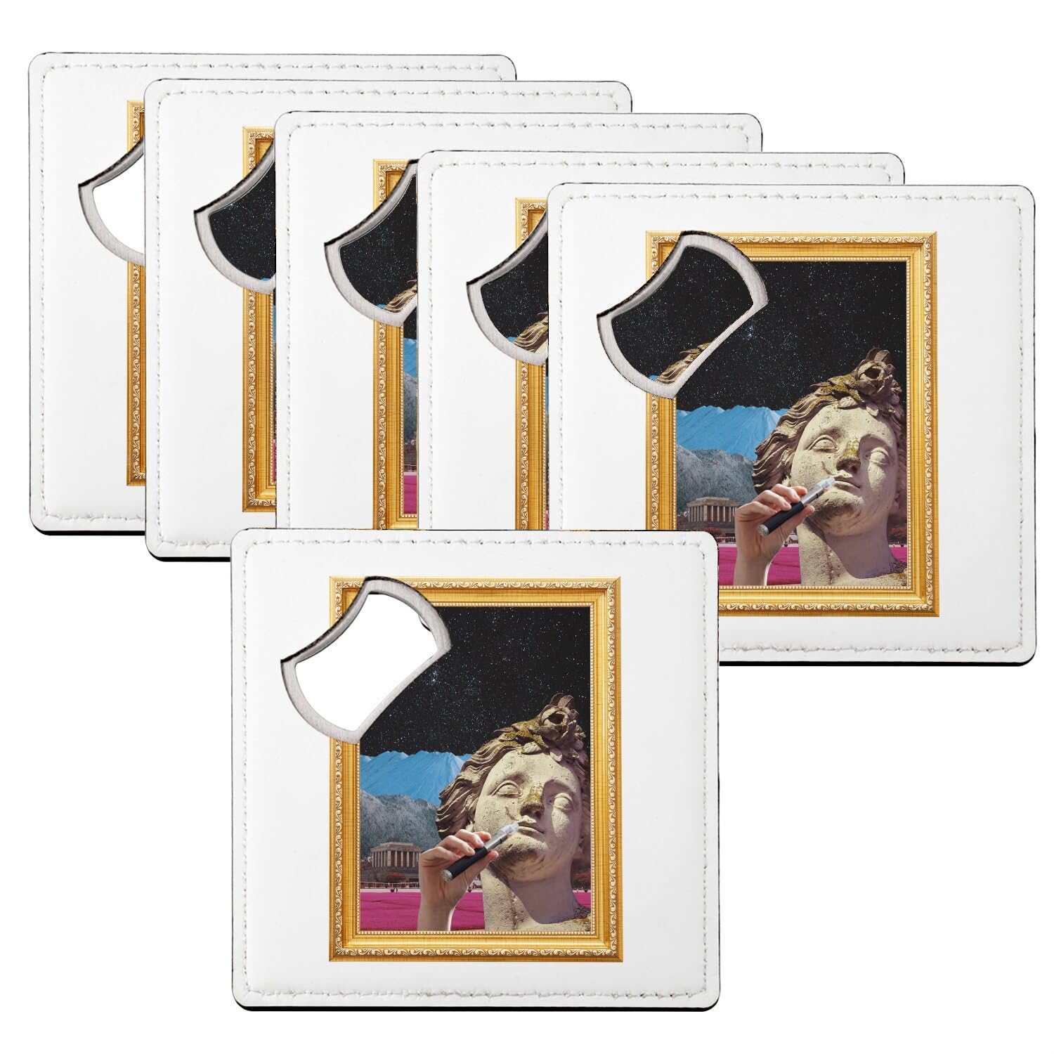 Sous-verre décapsuleur avec illustration de statue pour apéritifs rétro