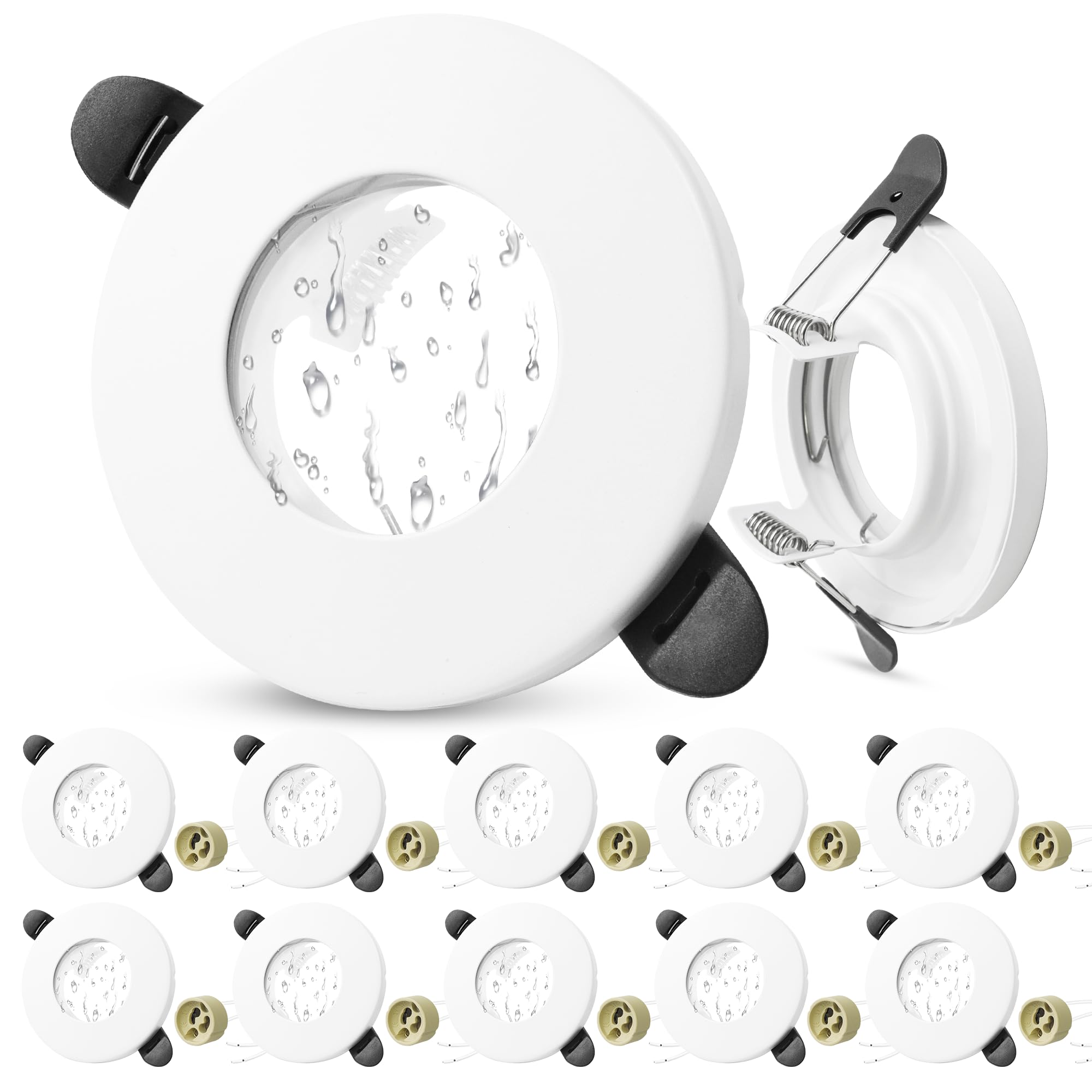 Laiebri 10er LED Einbaustrahler 230V IP65 Rahmen mit GU10 Fassung, LED Spots Badezimmer Ultra Flach 55-70mm Lochmass, Rund GU10 Einbaurahmen Einbauleuchten Einbauspots, Deckenspots Weiß