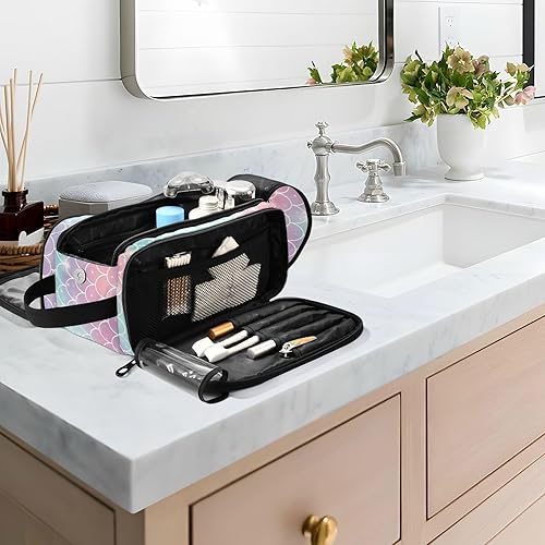 Miniatura 7 de Escamas de sirena arco iris princesa telón de fondo bolsa de maquillaje profesional estuche cosmético bolsa de maquillaje para organizador de viaje