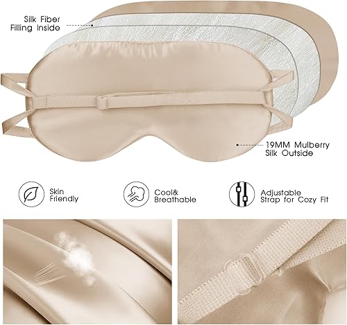 Miniatura 4 de Máscara de seda para dormir para mujereshombresadultos con correa ajustable que bloquea la luz, máscara de ojos de seda real para dormir en