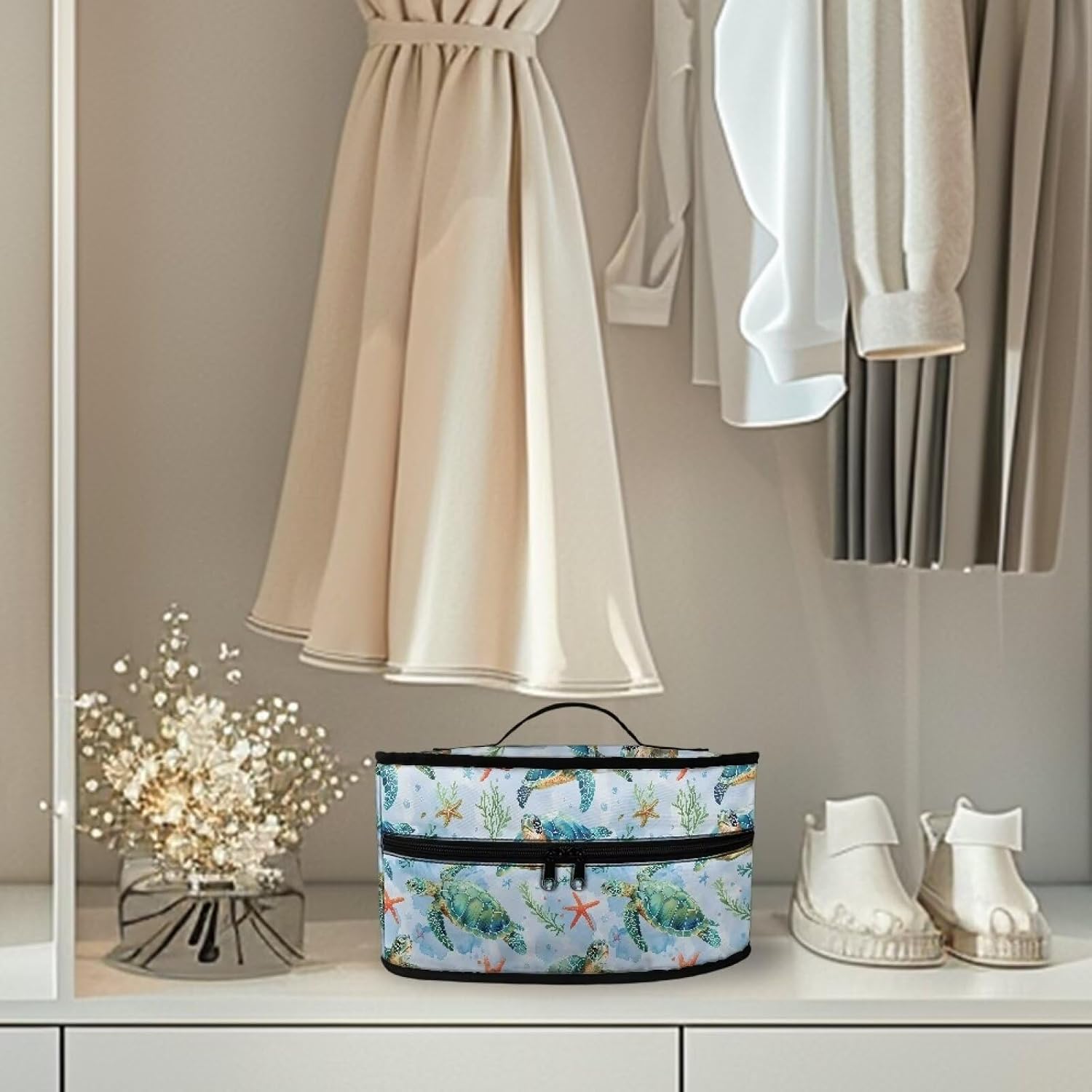 Sea Turtle Seaweed Starfish Print Steam Iron Bag Handheld Iron Storage Holder Protective Carrying Storage Bag with Zipper Closure Iron Accessories, Case Only