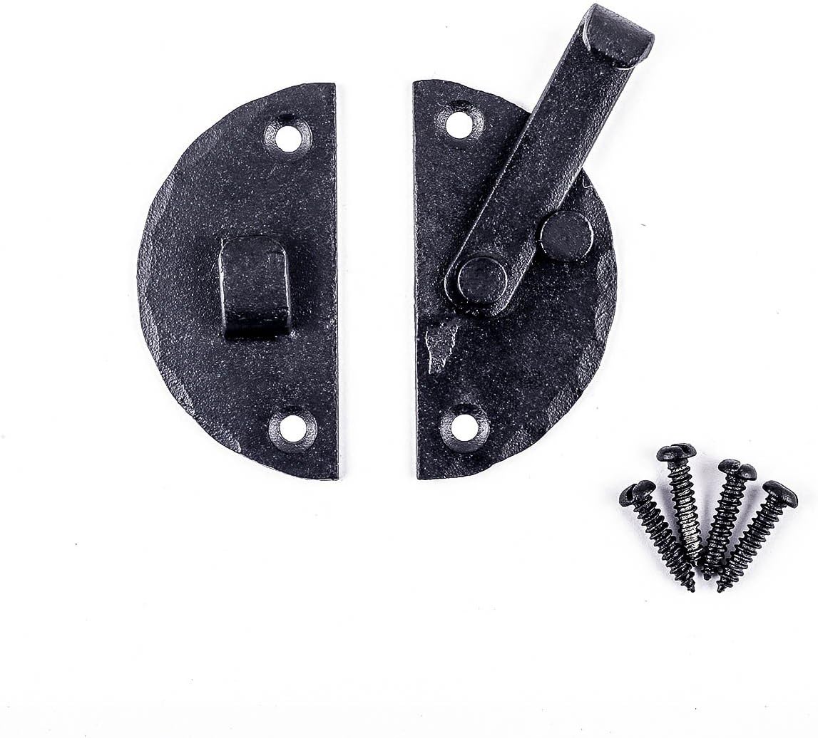 Renovators Supply Manufacturing Door Latch 2.7 in. Black Wrought Iron Round Gate Latch/Barn Door Latch Lock with Mounting Hardware
